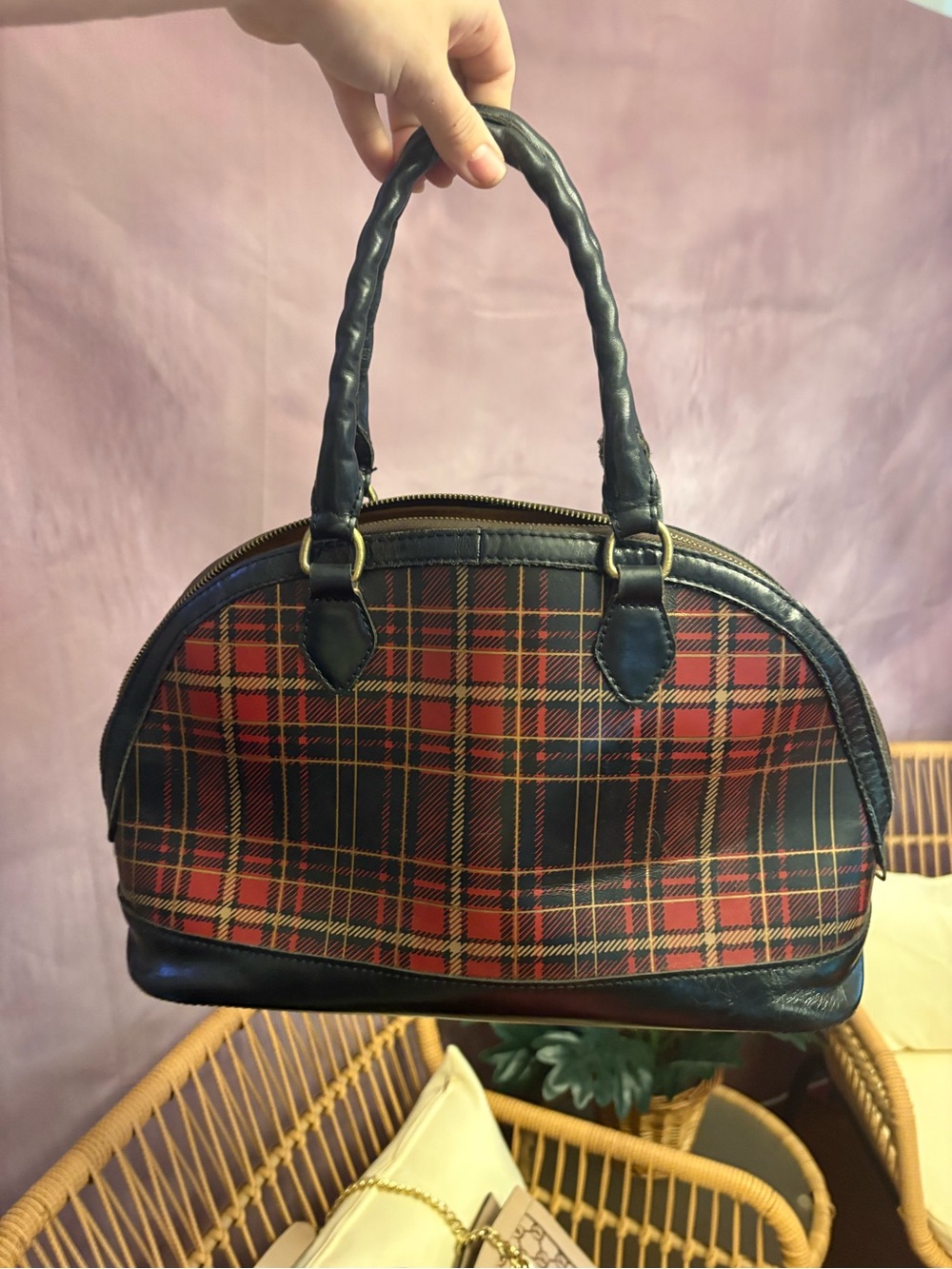 Authentic Patrick Nash Red and Black Gold Foil Tartan Special Edition Satchel